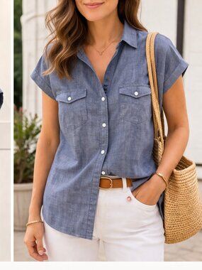 Workshop Andrea Jovine Chambray Shirt XL Blue Cotton Button Up